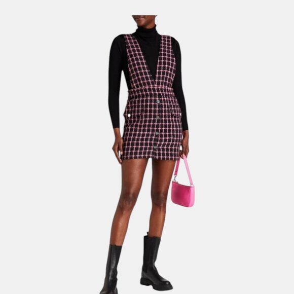 NWT MAJE WOMEN'S CHECK TWEED MINI DRESS FUCHSIA SIZE US 8 FR 40 - Picture 10 of 13